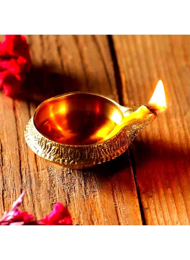 MOONCEE Set Of 6 Handmade Brass Kuber Diyas, Deepak, Oil Lamp for Puja Room Mandir Diwali Diya Pooja Deeak For Temple, Office Golden Diya Lamp Engraved Design Diwali Light Decoration (Diameter 5cm)