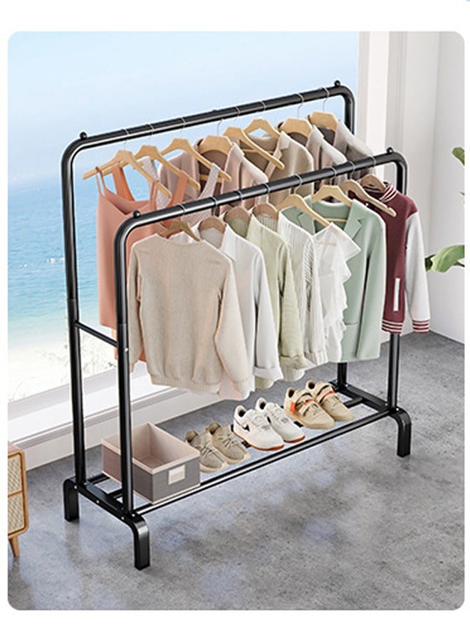 Double Row Of Simple Hangers, Strong Load-Bearing Capacity, With A Layer Of Shelving, Can Be Placed Shoes Or Debris, Black