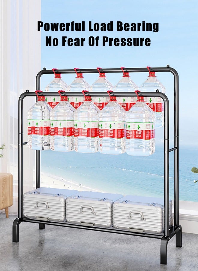 Double Row Of Simple Hangers, Strong Load-Bearing Capacity, With A Layer Of Shelving, Can Be Placed Shoes Or Debris, Black