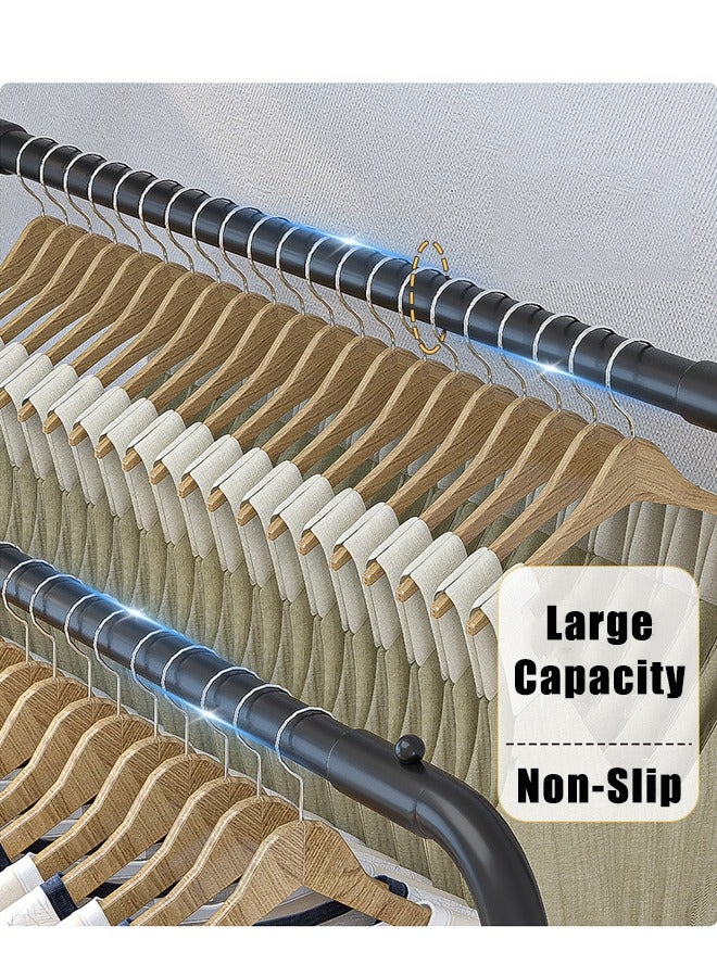 Double Row Of Simple Hangers, Strong Load-Bearing Capacity, With A Layer Of Shelving, Can Be Placed Shoes Or Debris, Black