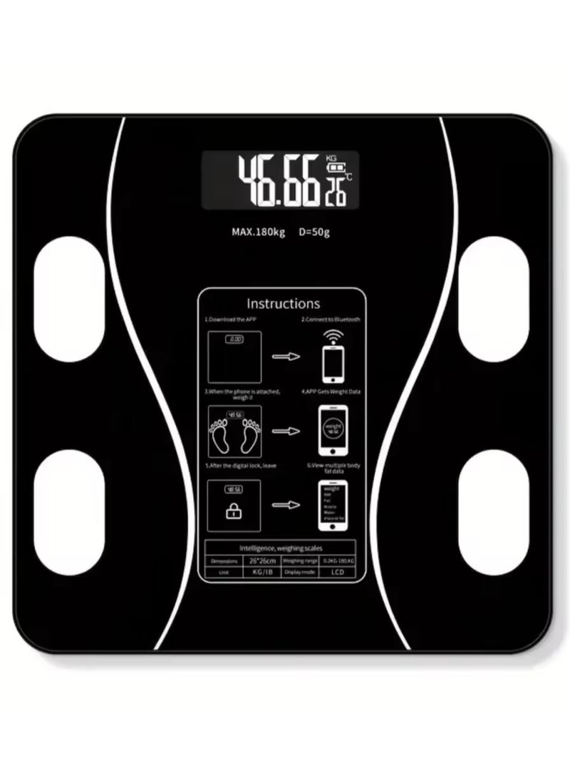 Bluetooth Smart BMI Electronic Scale for Body Weight Fat 180kg Max. Weighing Capacity 50g Accuracy with Temperature Function | Black | Packaging, Color style may vary