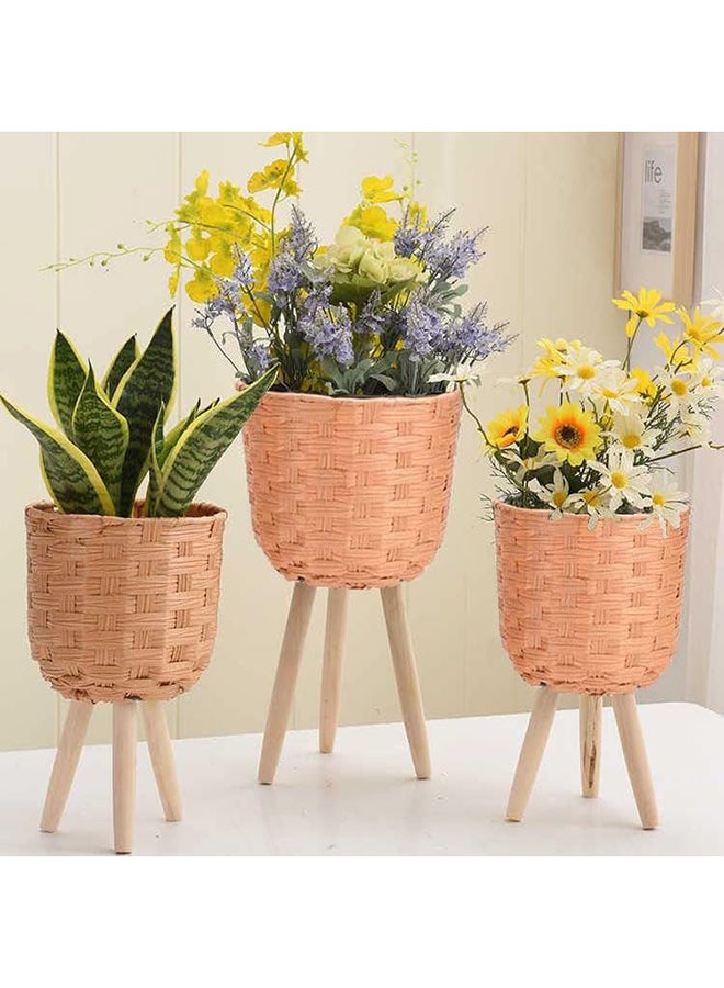 Home Taste Set Of 3 Rattan Plant Pot Stand Woven Flower Pots Cover Planter Pot Container Wooden Flower Pot Holder Flower Basket Rattan Plant Display Rack For Indoor Outdoor