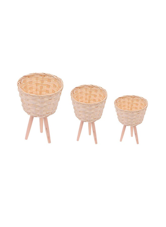 Home Taste Set Of 3 Rattan Plant Pot Stand Woven Flower Pots Cover Planter Pot Container Wooden Flower Pot Holder Flower Basket Rattan Plant Display Rack For Indoor Outdoor