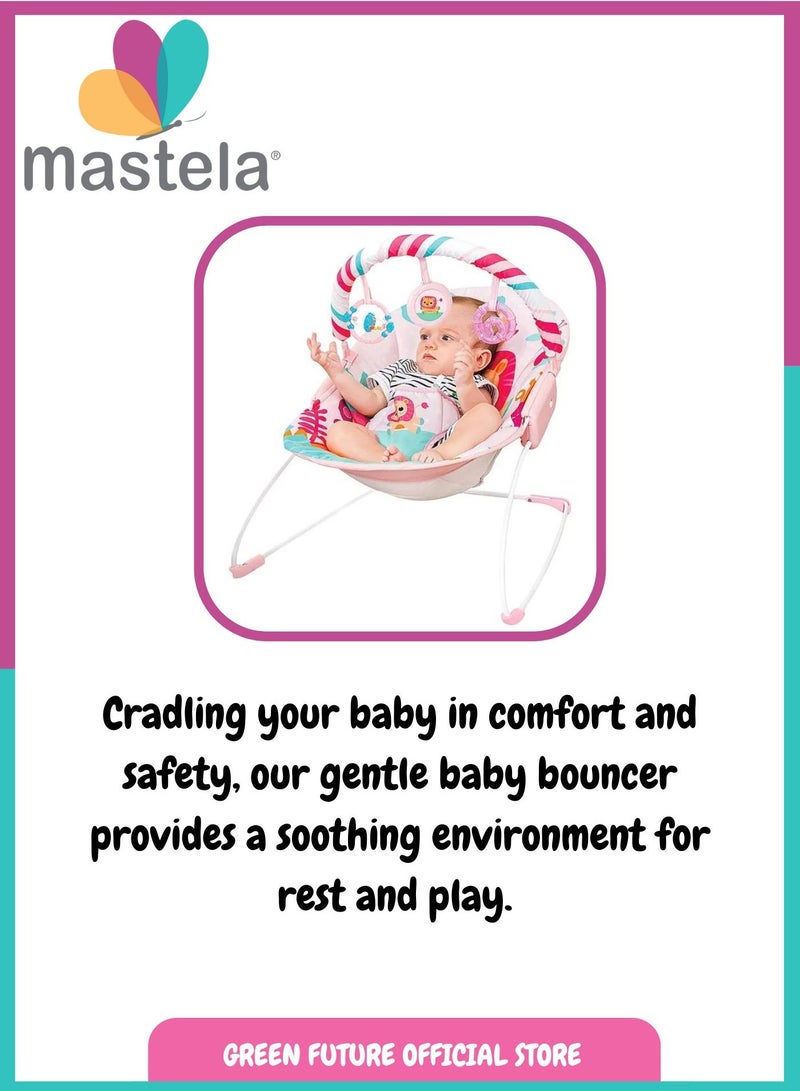 Baby Bouncer And Toddler Baby Rocker With Soothing Vibration And Hanging Toys - Pink