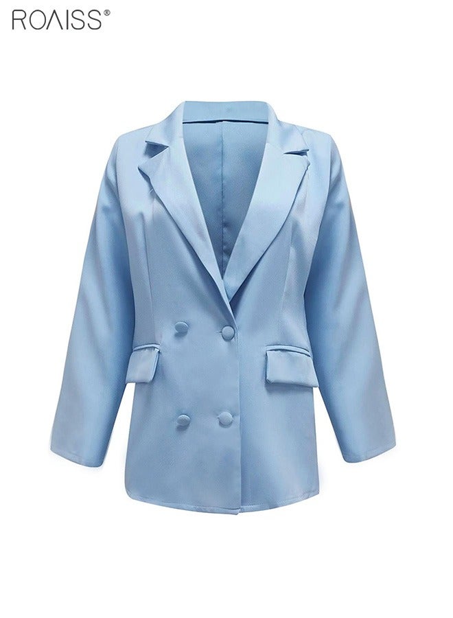 Women's Casual Business Blazer Fashion Casual Solid Color Office Coat Classic Lapel Button Open Placket Coat