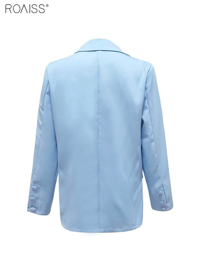 Women's Casual Business Blazer Fashion Casual Solid Color Office Coat Classic Lapel Button Open Placket Coat