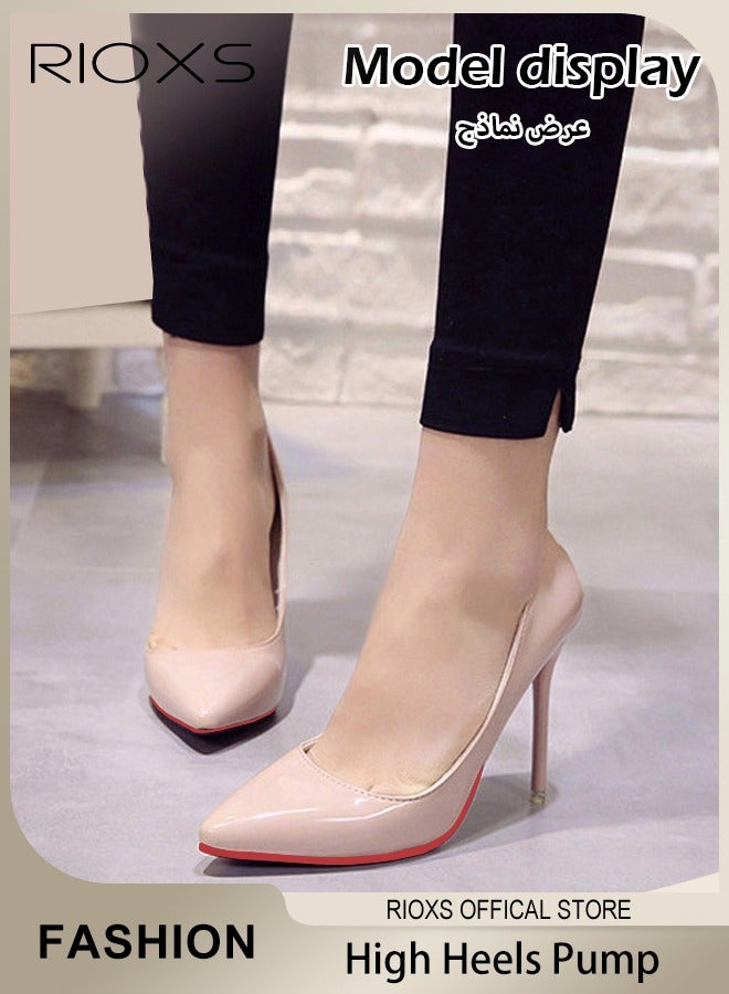 Women's Pointed Toe High Heels, 10cm Patent Leather Pumps, Elaborate Stiletto Heels Pumps, Elegant Wedding Dress Shoes, Suitable for Office, Party, Wedding or Formal Occasions, Easy to Wear for All Day Long