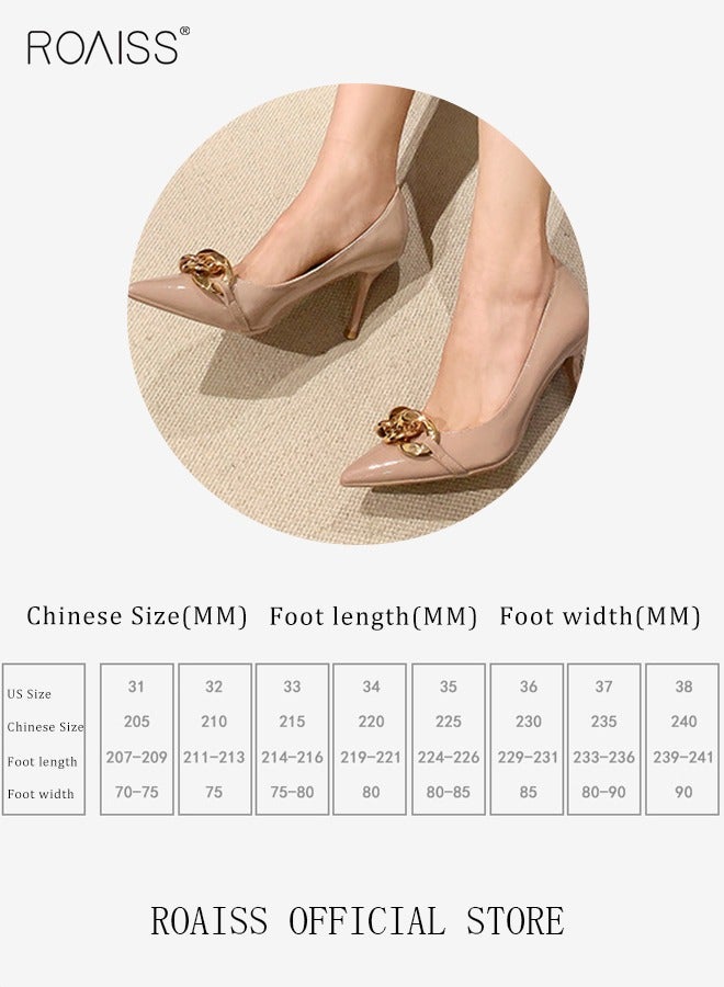 Womens Slingback Pumps Pointed Toe Low Heel Patent with Resin Buckle Women's Stiletto High Heels French Sandals