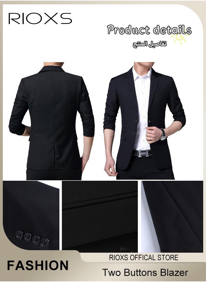 Men's Formal Long Sleeve Blazer Jacket Two Buttons Slimming Casual Blazer Coat with Two Side Pockets for Business Wedding Prom Dinner