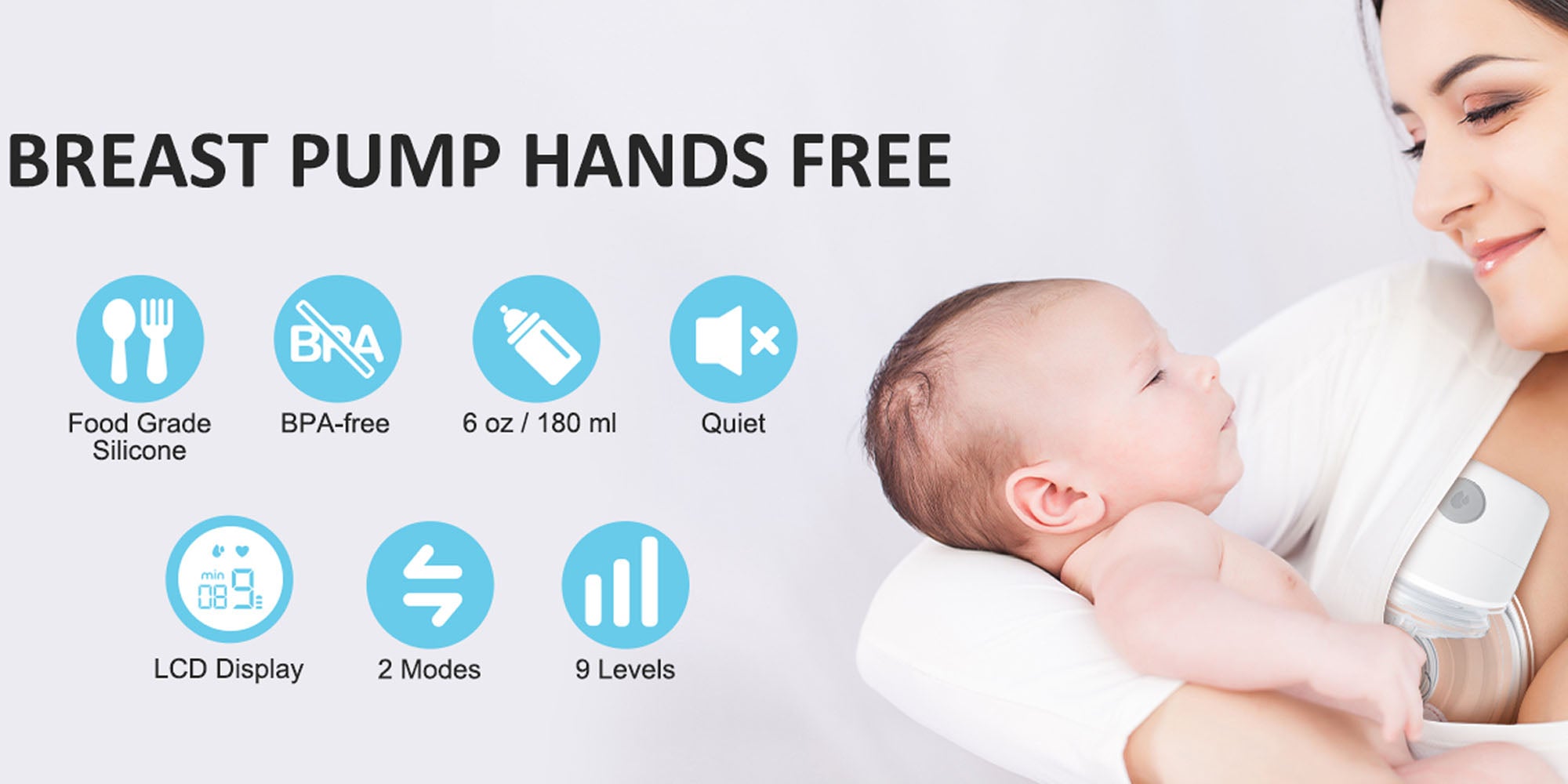 Electric Hands Free Wearable Breast Pump With 2 Mode And 9 Levels Pumping And 30 Breastmilk Storage Bags