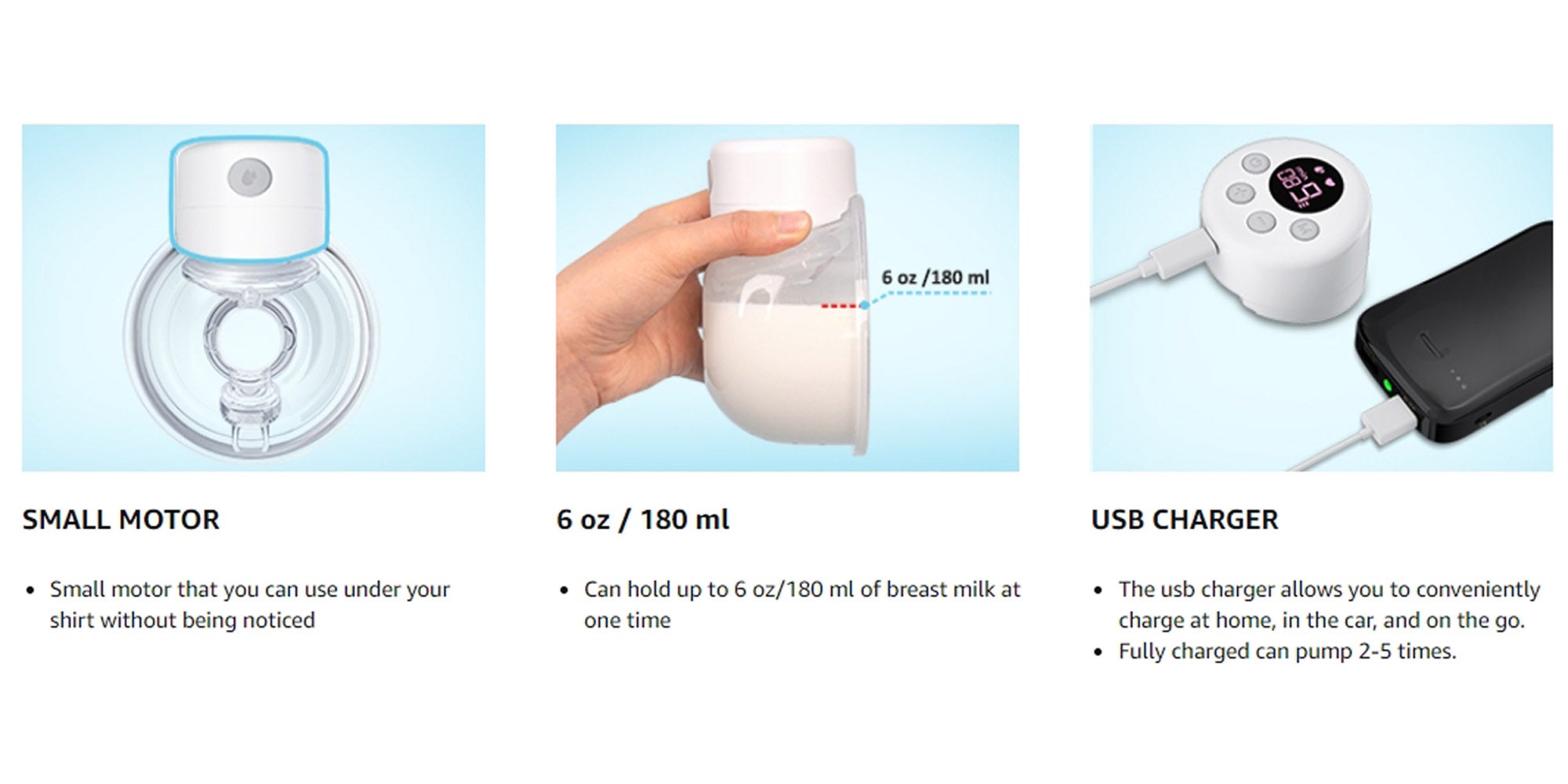 Electric Hands Free Wearable Breast Pump With 2 Mode And 9 Levels Pumping And 30 Breastmilk Storage Bags