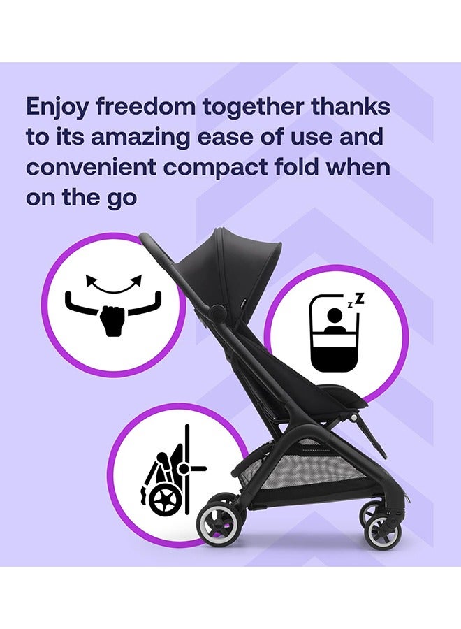 Butterfly Ultra Compact Travel Pram, Small And Lightweight, One - Handed Foldable And Easy To Steer, Ergonomic City For Babies From 6 Months , With Lots of Storage Space, Midnight Black