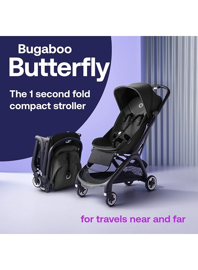 Butterfly Ultra Compact Travel Pram, Small And Lightweight, One - Handed Foldable And Easy To Steer, Ergonomic City For Babies From 6 Months , With Lots of Storage Space, Midnight Black