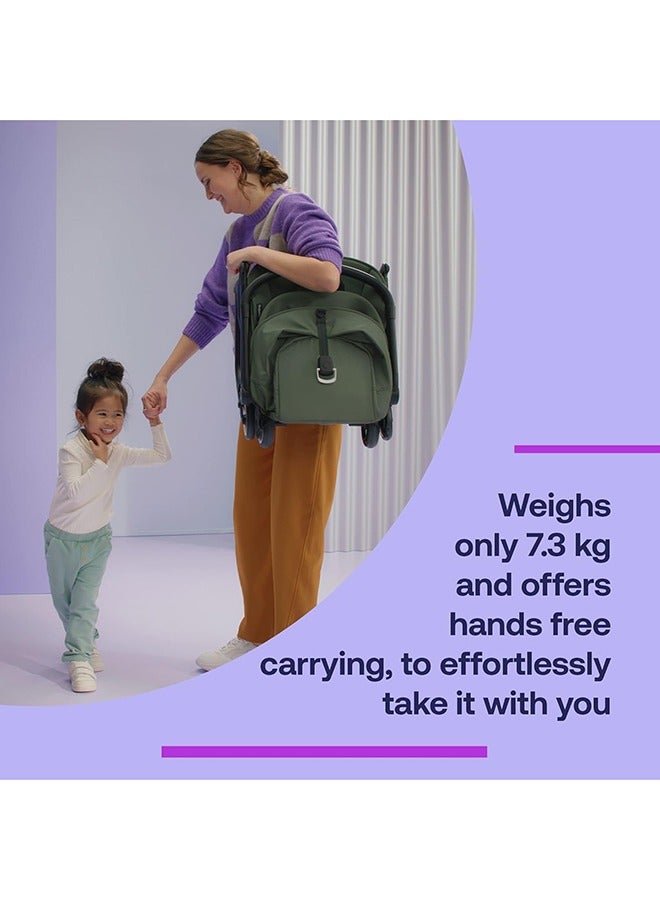 Butterfly Ultra Compact Travel Pram, Small And Lightweight, One - Handed Foldable And Easy To Steer, Ergonomic City For Babies From 6 Months , With Lots of Storage Space, Midnight Black