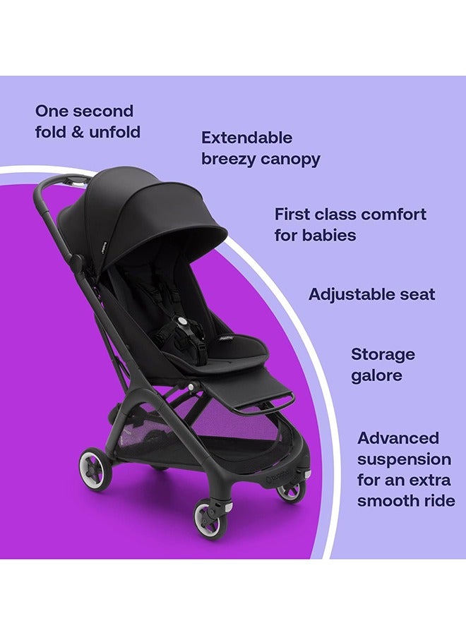 Butterfly Ultra Compact Travel Pram, Small And Lightweight, One - Handed Foldable And Easy To Steer, Ergonomic City For Babies From 6 Months , With Lots of Storage Space, Midnight Black