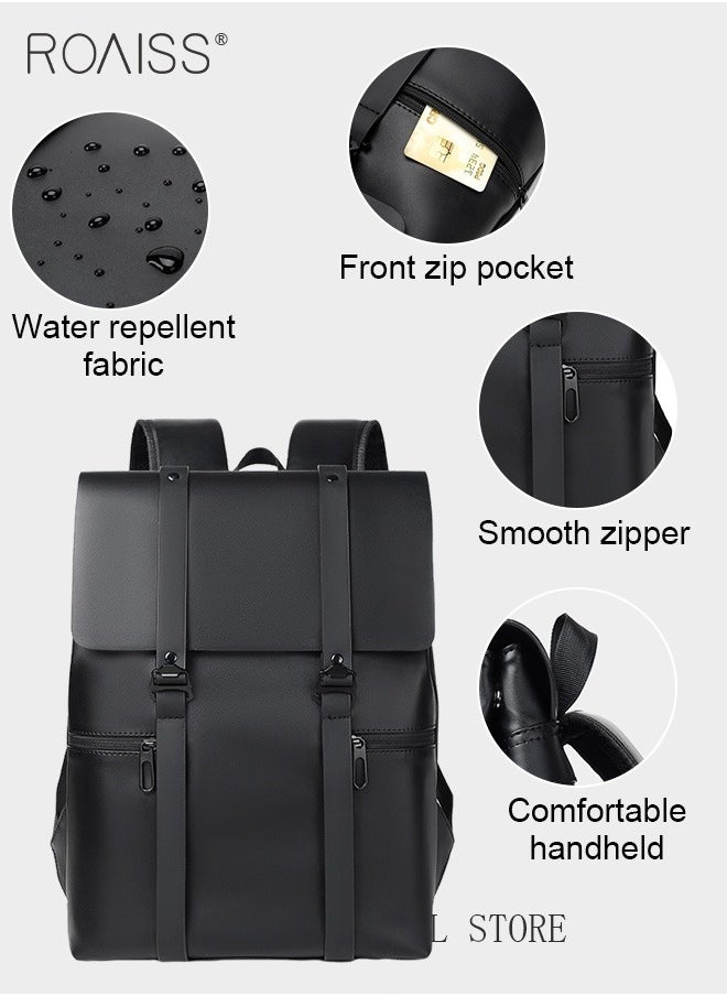 Unisex Multifunctional Backpack PU Waterproof Fabric Large Capacity Student Bookbag Business Commute Laptop Bag Short Trip Travel Rucksack