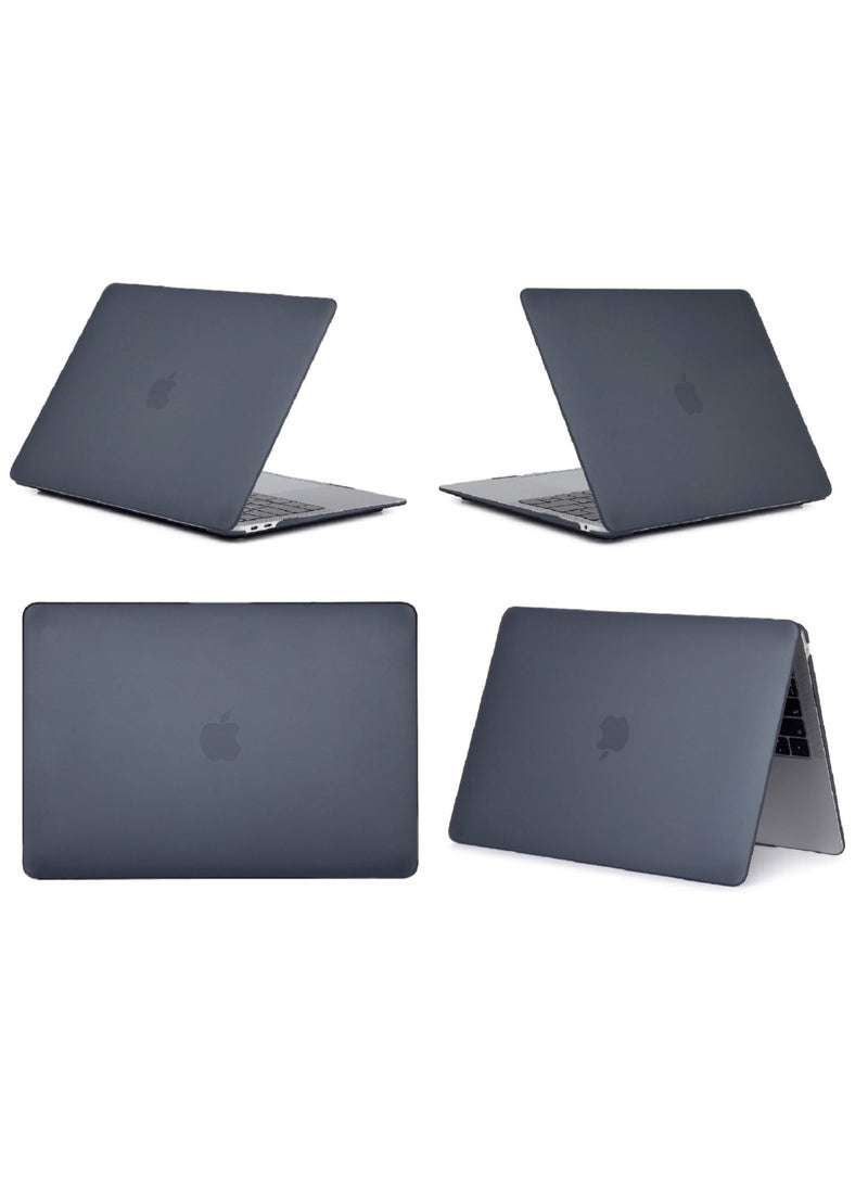 Plastic Hard Shell Case Cover with Screen Protector Compatible for MacBook New Air 13-Inch with Retina Display & Touch ID Model:- M1 A2337/A2179/A1932 Release in 2021/2020/2019/2018, Black