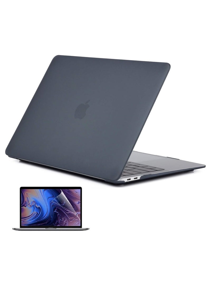 Plastic Hard Shell Case Cover with Screen Protector Compatible for MacBook New Air 13-Inch with Retina Display & Touch ID Model:- M1 A2337/A2179/A1932 Release in 2021/2020/2019/2018, Black