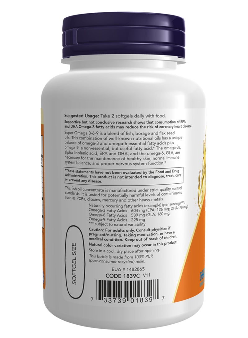 Super Omega 3-6-9 Fish Oil, 90 Softgels