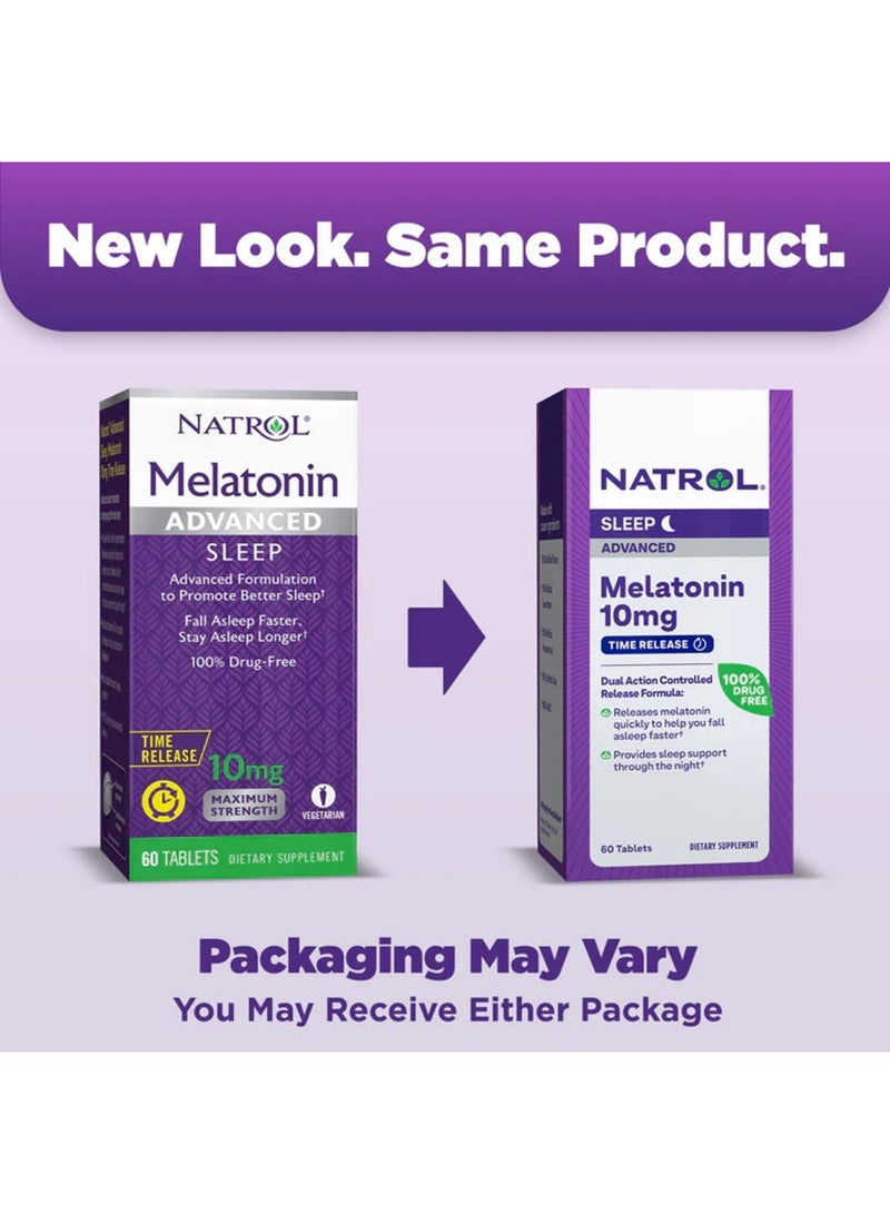 Advanced Sleep, Time Release Melatonin 10mg 60 Tablets Packaging May Vary