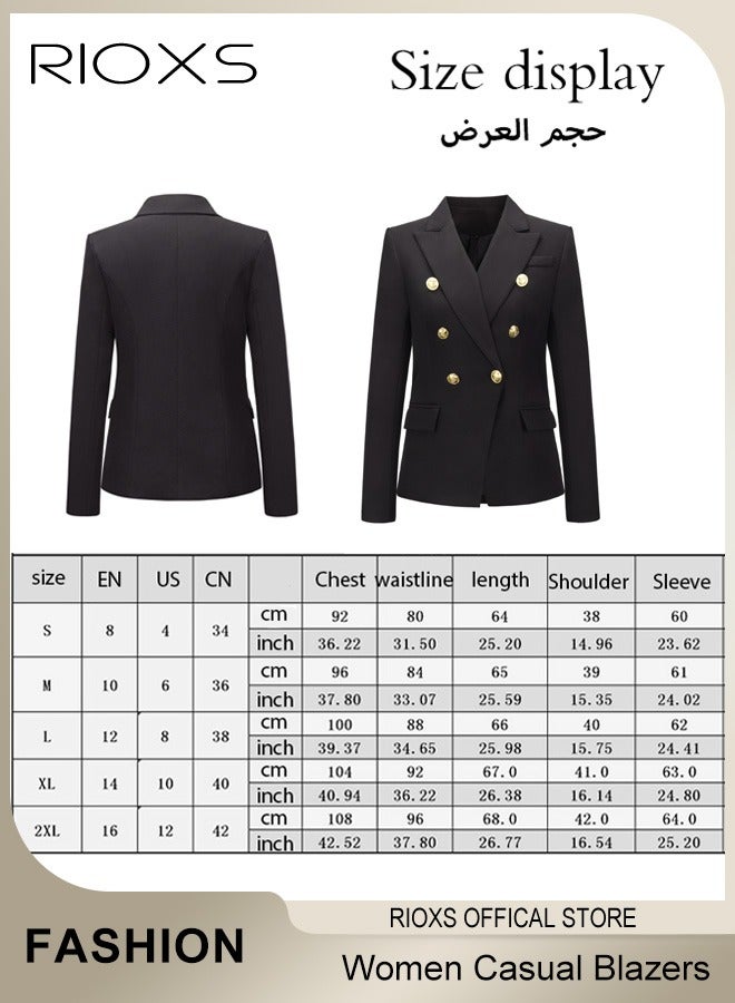 Women Casual Blazers  Long Sleeve Blazer With Lined Double Breasted Open Front Work Business Suit With Pockets