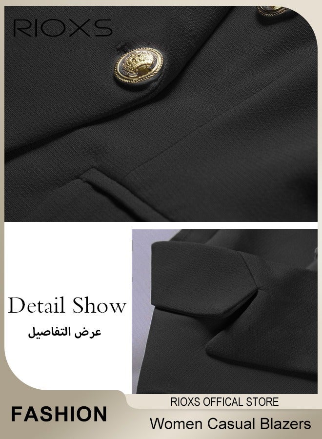 Women Casual Blazers  Long Sleeve Blazer With Lined Double Breasted Open Front Work Business Suit With Pockets
