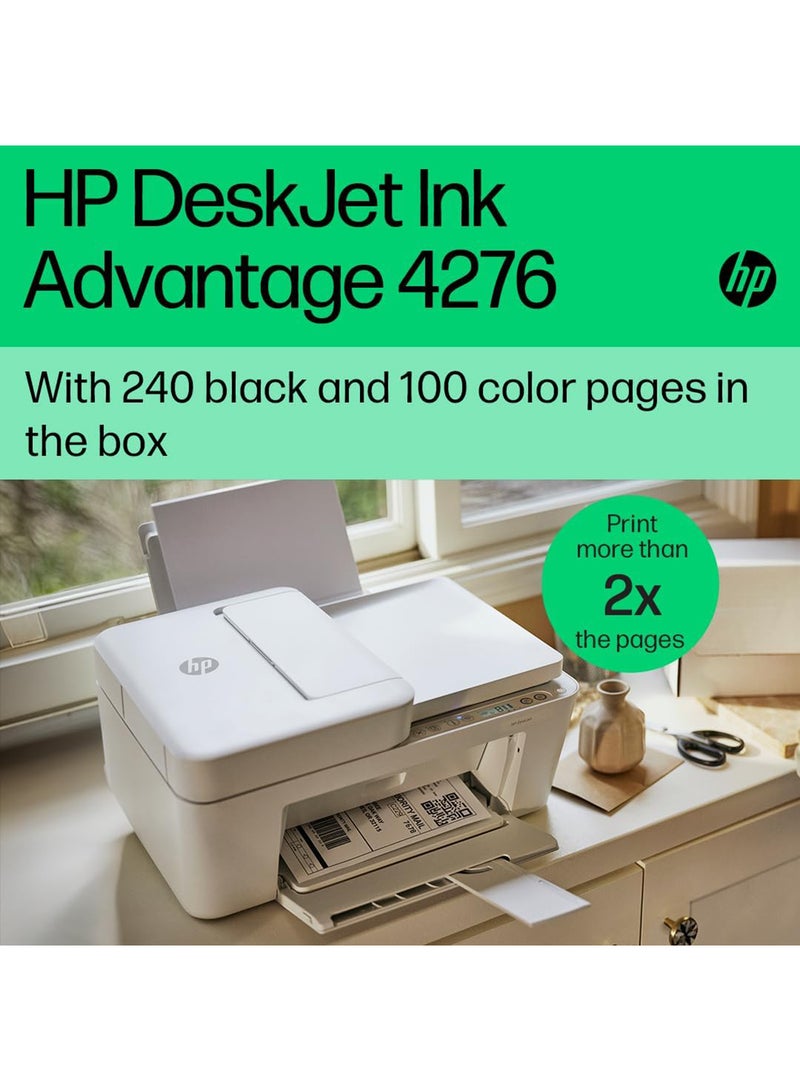 DeskJet Ink Advantage 4276 Wireless, Print, Scan, Copy, All-in-One Printer (Print up to 240 Black and 100 color pages) - [60K49C] White