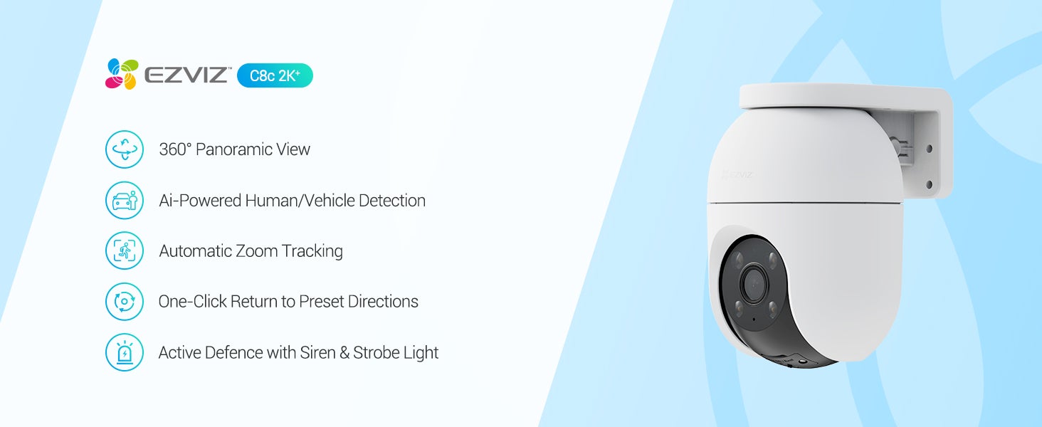 C8C Security Camera, 4MP 2K+ Outdoor WiFi Camera, CCTV Camera for Home with 360° Coverage, Human/Vehicle Shape Detection, Auto-Zoom Tracking, Color Night Vision, Weatherproof, Two-Way Talk