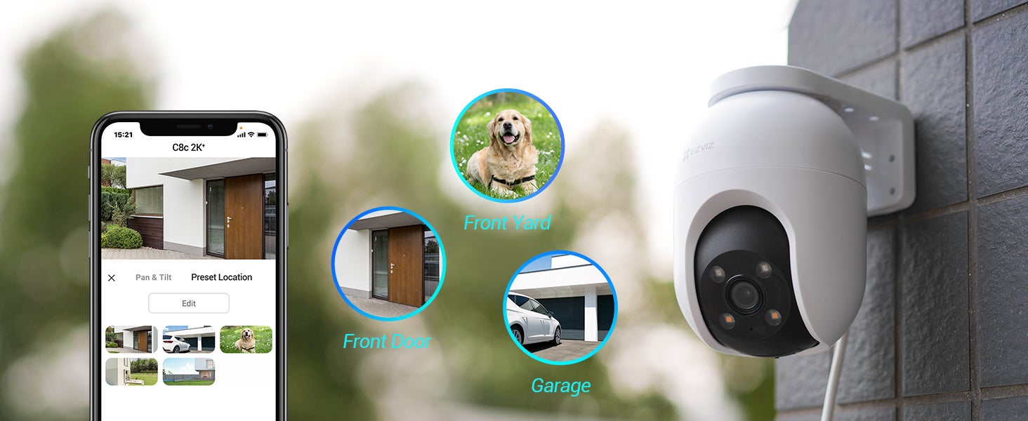 C8C Security Camera, 4MP 2K+ Outdoor WiFi Camera, CCTV Camera for Home with 360° Coverage, Human/Vehicle Shape Detection, Auto-Zoom Tracking, Color Night Vision, Weatherproof, Two-Way Talk