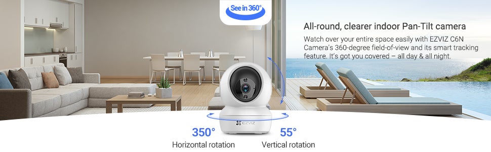 C6N Security Camera, 2K, 3MP, Indoor Camera, Baby Monitor, Wi-Fi Camera For Home With Smart Motion Tracking, Excellent mage, 8X Digital Zoom, Night Vision, Two-way Audio, H_265, Works With Alexa - C6N 3MP White