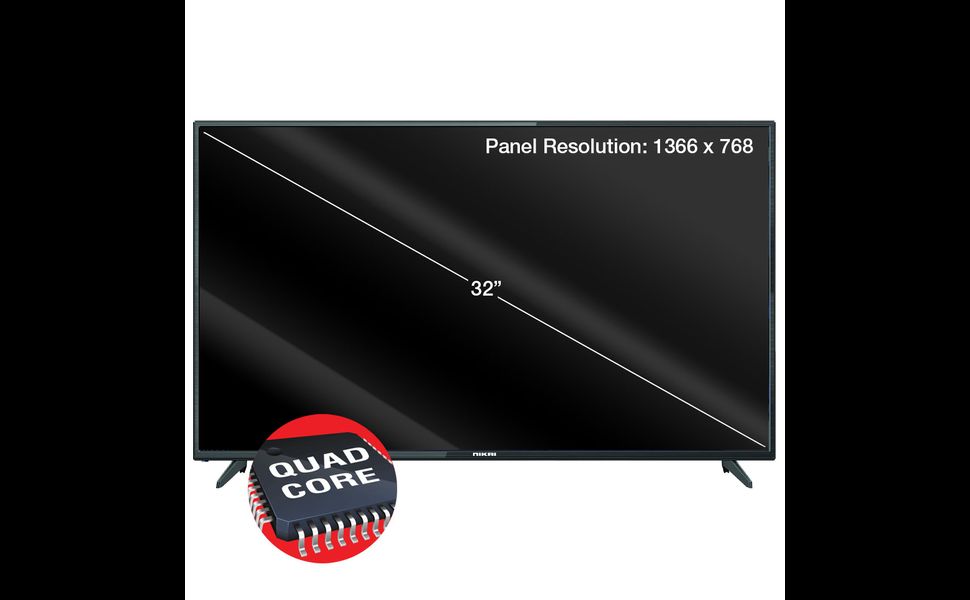 32 Inch Smart LED TV | HD 1366 x 768 Resolution | Android TV with Wi-Fi & DLNA | Quad-Core Processor | 16W Speaker Power | 2x HDMI, 2x USB | Netflix, YouTube, Shahid NTV3200SLED Black