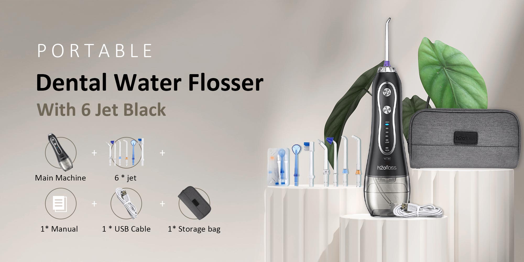 Water Flosser For Teeth Cordless 300Ml Portable Oral Irrigator Flosser 5 Cleaning Modes And 6 Jet Tips, Ipx7 Waterproof - Black