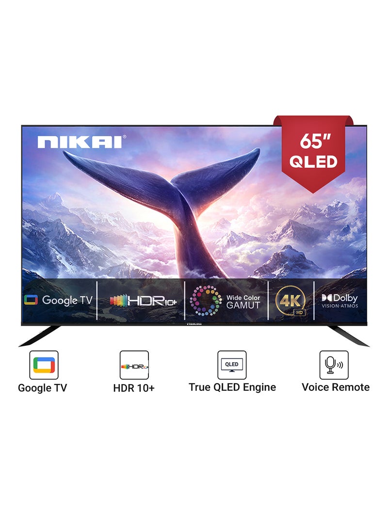 65 Inch 4K QLED Ultra HD Smart Google TV, Hands Free Voice Control, Game Master, Dolby Vision + Atmos, 4K HDR10+, Effortless Connectivity With Android & Apple Devices NPROG65QLED Black