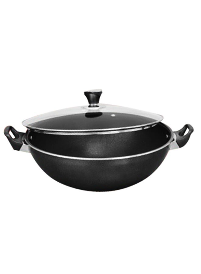 Sonex Wok Glass Lid 40cm With Teflon Coating, Premium Nonstick Coat, Bakelite Heat Resistant Handle, Healthy Cooking, Easy to Clean Non Stick Coating, Never Stick, Multi Layer, Even Heating, 11.5 Ltr