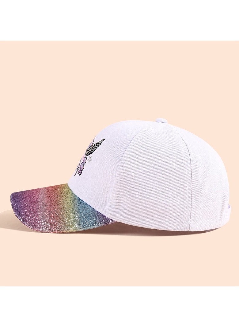 The Girl Cap durable cotton Kids Cap, Unicorn Kids Caps are Perfect for Beach, Travelling and Outdoor activities | Rainbow design Easy to match with Different Clothing Styles, White