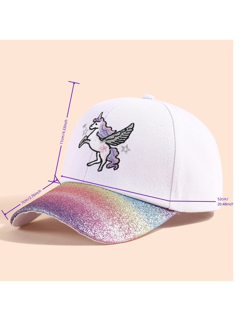 The Girl Cap durable cotton Kids Cap, Unicorn Kids Caps are Perfect for Beach, Travelling and Outdoor activities | Rainbow design Easy to match with Different Clothing Styles, White