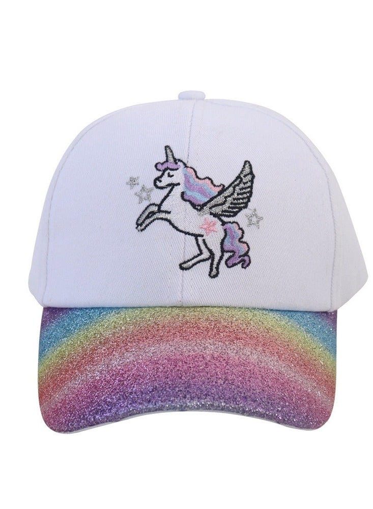 The Girl Cap durable cotton Kids Cap, Unicorn Kids Caps are Perfect for Beach, Travelling and Outdoor activities | Rainbow design Easy to match with Different Clothing Styles, White