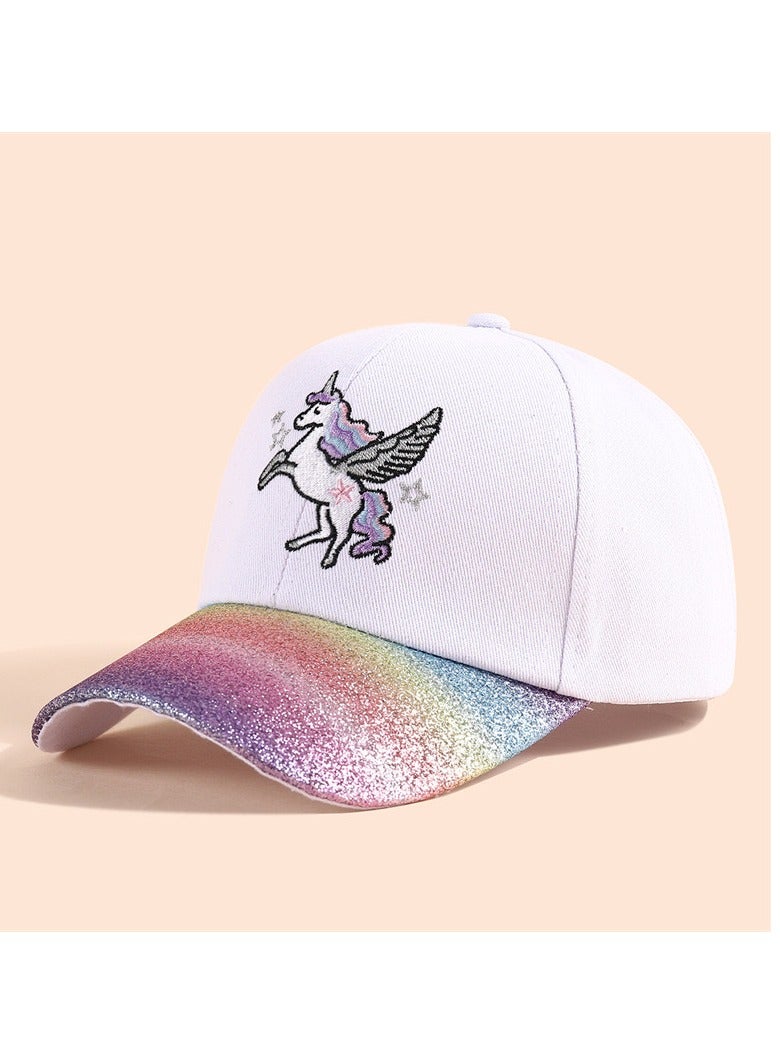 The Girl Cap durable cotton Kids Cap, Unicorn Kids Caps are Perfect for Beach, Travelling and Outdoor activities | Rainbow design Easy to match with Different Clothing Styles, White