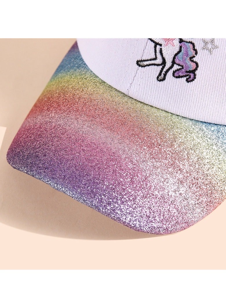 The Girl Cap durable cotton Kids Cap, Unicorn Kids Caps are Perfect for Beach, Travelling and Outdoor activities | Rainbow design Easy to match with Different Clothing Styles, White