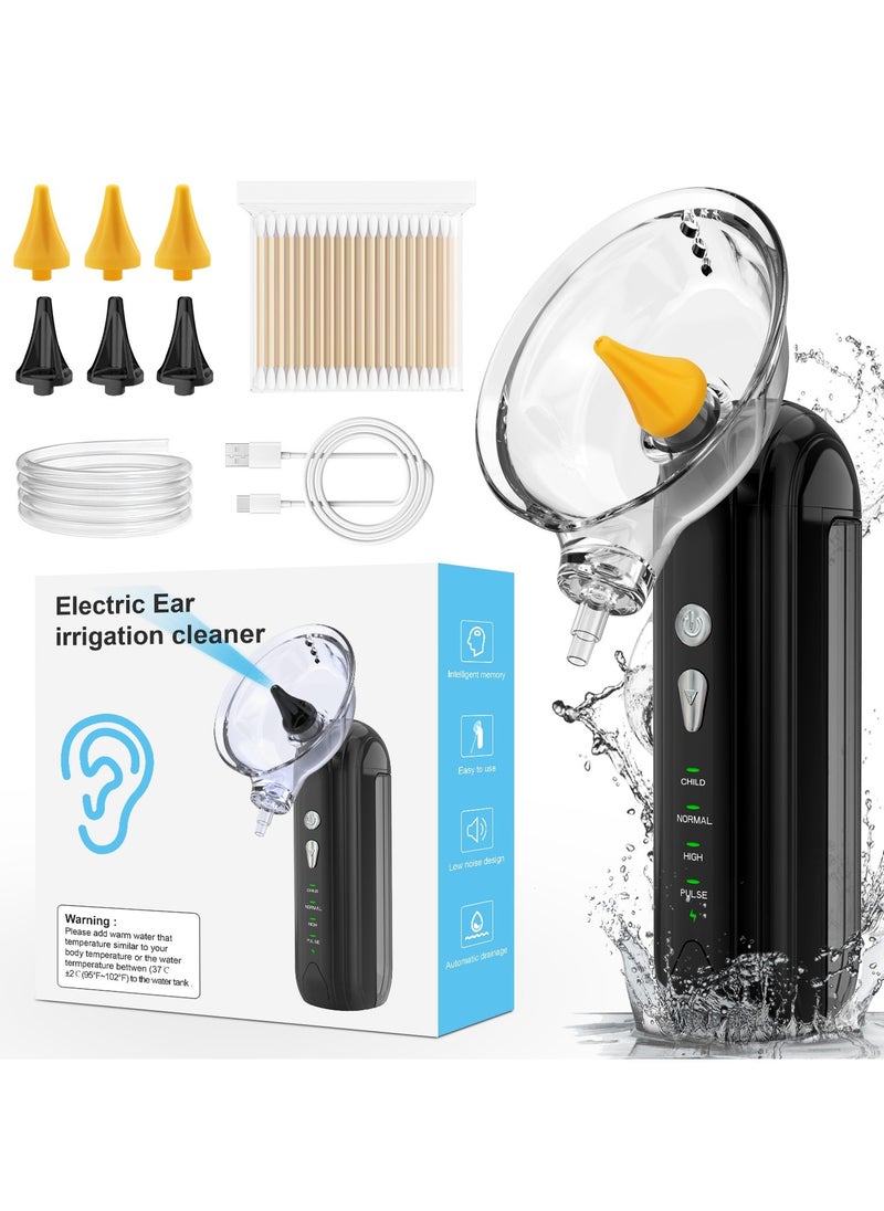 Ear Wax Removal Kit with 3 Pressure Modes, Ear Irrigation System Waterproof Electric Ear Cleaning Tool for Adults and Children with Basin and 6 Tips (Black)