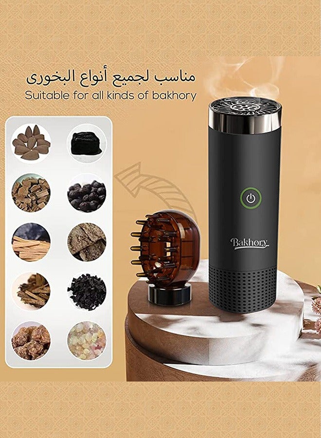 Bakhoor Burner with Type C Fast Charge Car Rechargeable incense Burner with Hair Comb, Black
