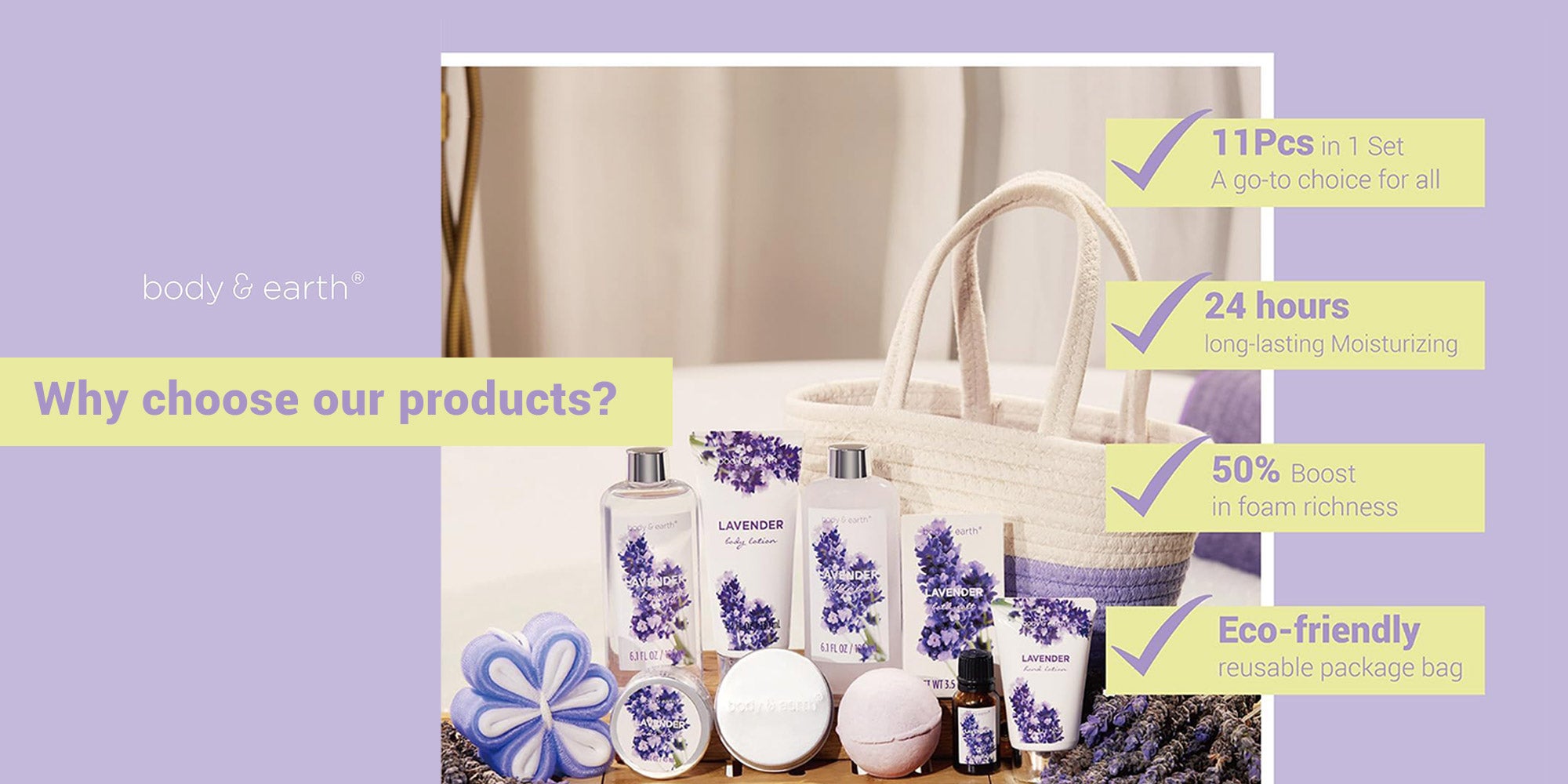 Gift Baskets for Women - Regalos Para Mujer, Body & Earth Gift Sets with Bubble Bath, Shower Gel, Body Lotion, Lavender Spa Gifts for Women, Spa Kit Mom Gifts, Birthday Gifts for Her