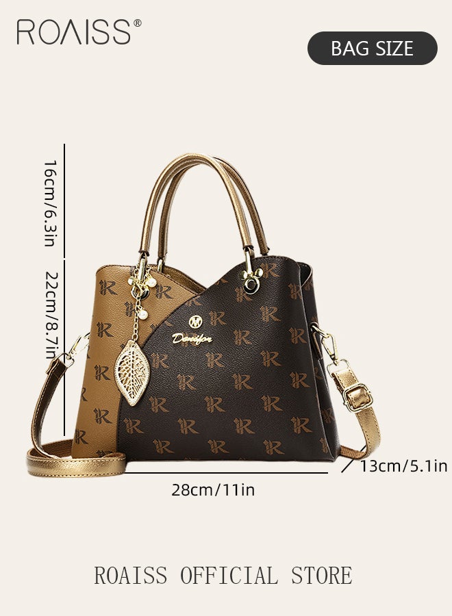 Classic Vintage Textured Handbag for Women with Pendant Decor and Gift Bag Trendy Large Capacity Shoulder Crossbody Bags in Luxury Print for Mother and Wife Suitable for Birthday Gift or Ramadan