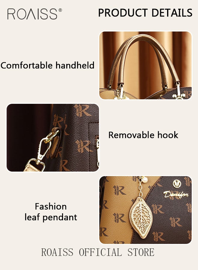 Classic Vintage Textured Handbag for Women with Pendant Decor and Gift Bag Trendy Large Capacity Shoulder Crossbody Bags in Luxury Print for Mother and Wife Suitable for Birthday Gift or Ramadan