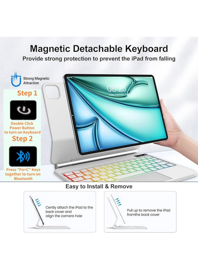 Arabic Magic Keyboard for iPad Air 13 inch (M3/M2, 2025/2024),iPad Pro 12.9 inch (6th2022/5th2021/4th2020/3th2018) with Magnetic Back Cover, Smart Trackpad Backlit Keyboard Case for iPad Air 13inch 2025/2024 and Pro 12.9inch (2022-2018)