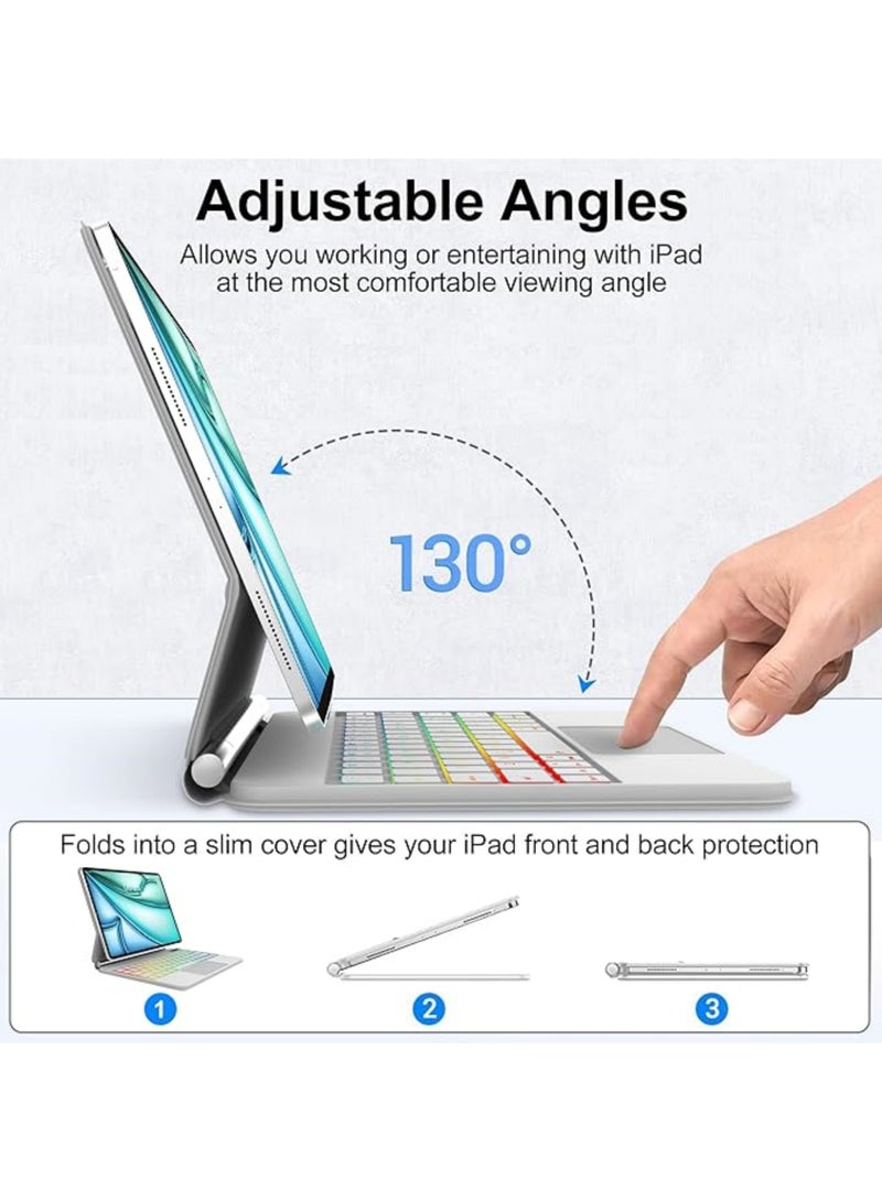 Arabic Magic Keyboard for iPad Air 13 inch (M3/M2, 2025/2024),iPad Pro 12.9 inch (6th2022/5th2021/4th2020/3th2018) with Magnetic Back Cover, Smart Trackpad Backlit Keyboard Case for iPad Air 13inch 2025/2024 and Pro 12.9inch (2022-2018)