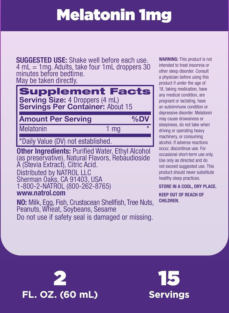 Sleep Liquid Melatonin 1mg, 2 Fl Oz, Packaging May Vary