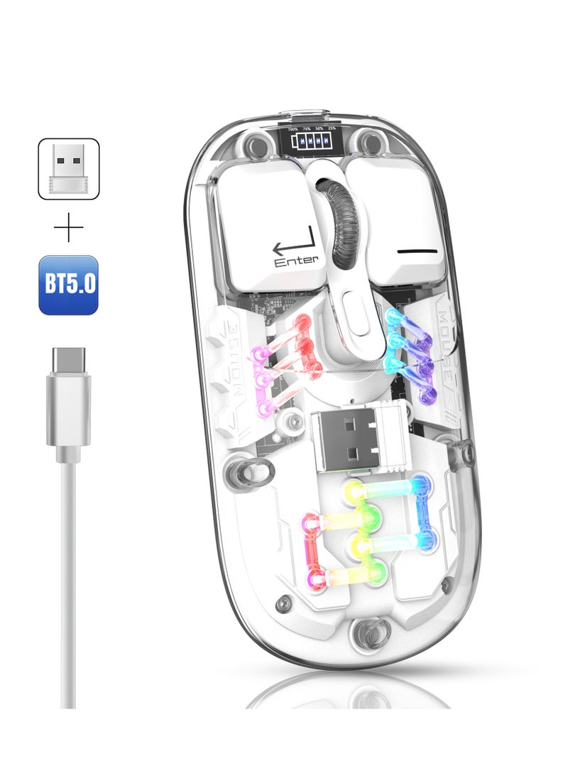 HXSJ T200 dual-mode transparent wireless mouse 2.4G/Bluetooth 5.0 rechargeable mouse magnetic design RGB lighting white