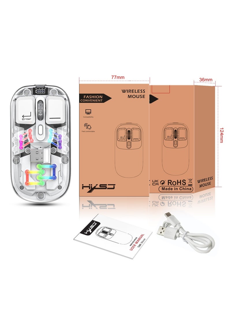 HXSJ T200 dual-mode transparent wireless mouse 2.4G/Bluetooth 5.0 rechargeable mouse magnetic design RGB lighting white