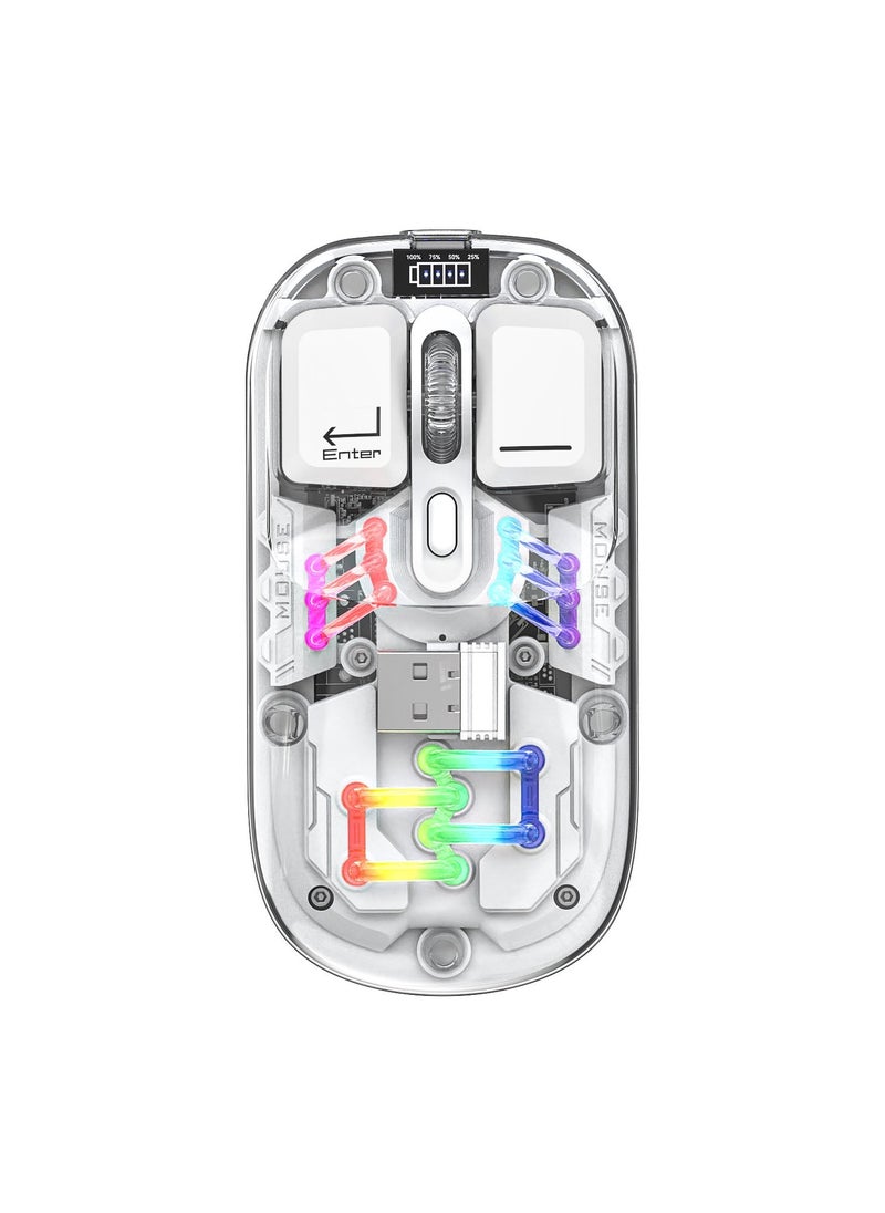 HXSJ T200 dual-mode transparent wireless mouse 2.4G/Bluetooth 5.0 rechargeable mouse magnetic design RGB lighting white